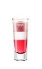 The Bols Red and White is a layered clear and red shot made from pomegranate liqueur, silver tequila and Bols Cassis Foam liqueur, and served in a chilled shot glass.