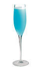 The Bubbles and Blue is a blue drink made from Hpnotiq and chilled champagne, and served in a chilled champagne flute.