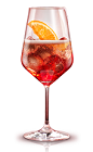 The Campari Spritz is made from Campari, club soda and prosecco or champagne, and served over ice in a wine glass.