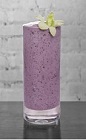 The Cedilla Batida is a purple colored frozen drink made from Cedilla acai liqueur, Leblon cachaca, blueberries, condensed milk and ice, and served blended in a chilled highball glass.