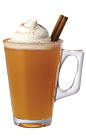 The Cinncider is an orange drink made from Tuaca Cinnaster cinnamon vanilla liqueur, hot apple cider, whipped cream, cinnamon and sugar, and served in a coffee glass.