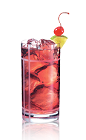 The Cranberry Delight is a tropical red colored drink made from Admiral Nelson's coconut rum and cranberry juice, and served over ice in a highball glass.