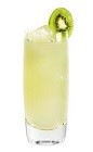 The Cucumber Coconut Palm is made from Effen cucumber vodka, coconut water, kiwi, lemon juice and simple syrup, and served over ice in a highball glass.