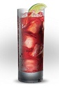 The El Diablo drink is a simple red drink with complex flavors, made from Jose Cuervo silver tequila, raspberry liqueur, pomegranate juice, simple syrup, lime juice, blackberries and ginger beer, and served over ice in a highball glass.