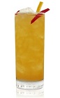 The Fiery Flower is an orange drink made from Patron Reposado, peppers, agave syrup, passion fruit, lime juice and Tabasco sauce, and served over ice in a highball glass.