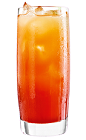 The Filur is a colorful fruity cocktail made from gin, orange juice and grenadine, and served over ice in a highball glass.