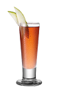 The Fluffy Apple is a red shot made from Smirnoff marshmallow vodka, Smirnoff green apple vodka, cranberry juice and bitters, and served in a chilled shot glass.