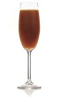 The Goodnight Willie is an orange cocktail made from Patron XO Cafe liqueur, blood orange liqueur, lemon juice and champagne, and served in a chilled champagne flute.