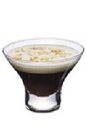 The Grand Spice Coffee is a black drink made from Grand Marnier, espresso, whipped cream and cinnamon, and served in a cocktail glass.