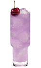 The Harmonie Splash is a purple drink made from Hpnotiq Harmonie, vodka, ruby red grapefruit juice, grenadine and club soda, and served over ice in a highball glass.