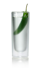 The Hot and Sticki Shot is made from Stoli Sticki honey vodka and Stoli Hot jalapeno vodka, and served in a chilled shot glass.