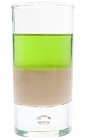 The Hulk Shot is a layered green shot made from Bailey's Irish cream and Green Chartreuse, and served in a chilled shot glass.