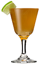 The June-iper Cocktail recipe is a wonderfully orange colored blend of aromatic flavors. Made from Esprit de June liqueur, gin, orange juice, lime juice, simple syrup and orange bitters, and served in a chilled cocktail glass.