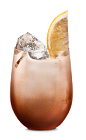 The Kahlua Sour drink is made from Kahlua coffee liqueur, lemon juice and simple syrup, and served in a rocks glass over ice.