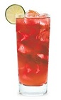 The Lemon-Tasia is a red drink made from cranberry schnapps and lemonade, and served over ice in a highball glass.