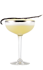 The Livorno Sour cocktail is made from Galliano Vanilla liqueur, grappa, lemon juice, simple syrup and egg white if you date, and served in a chilled cocktail glass garnished with a vanilla bean.