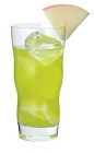 The Midori La Pomme drink is made from Midori melon liqueur, cognac, lemon juice and apple juice, and served in a highball glass over ice.