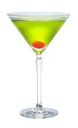 The Midori Martini cocktail is made from Midori melon liqueur, gin and dry vermouth, and served in a chilled cocktail glass.