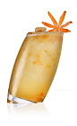 The Millington is an orange colored drink recipe made from 901 Silver tequila, triple sec, orange marmalade, orange juice and lime juice, and served over ice in a highball glass garnished with salt and orange peel.