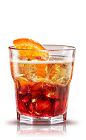 The Negroni Sbagliato is an orange drink made from Campari, sweet vermouth and white wine, and served over ice in a rocks glass with an orange slice.