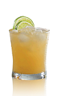 The Nelson's Touch drink recipe is a relaxing orange colored tropical cocktail made from Admiral Nelson's spiced rum, peach brandy, lime juice and pineapple juice, and served over ice in a rocks glass.