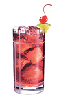 The PAMA and Club Soda drink recipe is a light and crispy red colored cocktail made from PAMA pomegranate liqueur, club soda and lime, and served over ice in a highball glass.