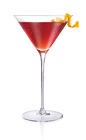 The Peach Martini cocktail is made from Stoli Peachik peach vodka, triple sec, cranberry juice, lime juice and bitters, and served in a chilled cocktail glass.