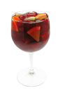 The Pomegranate Sangria is a modern variation of the classic Sangria drink. This red colored drink is made from fresh fruit, Smirnoff pomegranate vodka, red wine, pomegranate juice, orange juice and lemon-lime soda, and served in a wine glass.