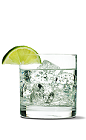 The Pucker Up drink recipe is made from UV Citrus vodka, tonic water and lime, and served over ice in a rocks glass.