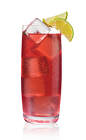 The Red and Gold drink is made from Stoli Gold vodka, cranberry juice, lime and lemon-lime soda, and served over large ice cubes in a highball glass.