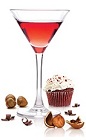 The Red Velvet Cupcake Martini is a smooth red dessert drink made from Frangelico hazelnut liqueur, SKYY vodka, white creme de cacao and maraschino cherry juice, and served in a chilled cocktail glass.
