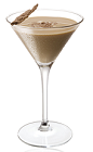 The Saharan Martini is a brown colored cocktail made from Amarula cream liqueur, hazelnut liqueur, vodka and chocolate, and served in a chilled cocktail glass.