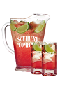 The Scarlett O'Hara Pitcher is a red colored punch made from Southern Comfort, cranberry juice, club soda and lime juice, and served from a punch bowl or pitcher.