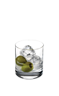 The Silver Martini is a clear-colored drink made from Smirnoff Silver vodka, dry vermouth, bitters and olives, and served in a rocks glass over ice.