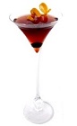 The Sorriso cocktail is a happy little drink recipe made from Luxardo gin, pear vodka, cherry liqueur, sherry and bitters, and served in a chilled cocktail glass garnished with an orange twist and maraschino cherries.