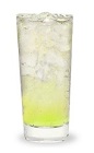 The Sour Apple Fizz is made from Pucker sour apple schnapps and lemon-lime soda, and served over ice in a highball glass.