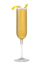 The Sparkling Sunrise is an orange colored cocktail made from Smirnoff Whipped Cream vodka, simple syrup and orange juice, and served in a chilled champagne glass.