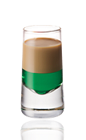 The Springbok is a green and brown colored shot made from green creme de menthe and Amarula cream liqueur, and served in a chilled shot glass.