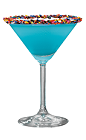 The Sprinkletini is a blue cocktail perfect for a birthday party. Made from Hpnotiq liqueur, Iced Cake vodka and champagne, and served in a chilled cocktail glass rimmed with sprinkles.