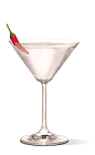 The Sriracha Martini cocktail recipe is a spicy drink made from UV Sriracha vodka and dry vermouth, and served in a chilled cocktail glass garnished with a chili pepper.