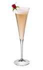 The Starry Night cocktail is made from Chambord flavored vodka, elderflower liqueur, lime juice and champagne, and served in a chilled champagne glass.