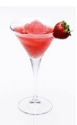 The Strawberry Disarita is an exotic frozen treat perfect for a hot summer eve. A red cocktail made from Disaronno, tequila, margarita mix and strawberry syrup, and served in a chilled cocktail glass.