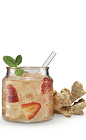 The Strawberry Ginger Ale drink recipe is made from Cruzan Strawberry rum, ginger ale, strawberries and mint, and served over ice in a rocks glass.