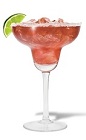 The Strawberry Jim Margarita is an exciting red cocktail made from El Jimador tequila, strawberry puree, sour mix and Sprite, and served over ice in a salt-rimmed margarita glass.