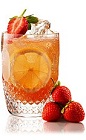 The Strawberryade Gin is an orange cocktail made form Beefeater gin, lemon juice, simple syrup, club soda and strawberries, and served over ice in a highball glass.