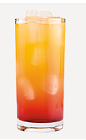 The Orange Sunrise drink recipe is an orange colored cocktail made from Burnett's strawberry banana vodka, orange juice and grenadine, and served over ice in a highball glass.