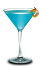 The Gin Blossom is a blue colored cocktail made from Hpnotiq liqueur, gin, lemon juice and champagne, and served in a chilled cocktail glass.