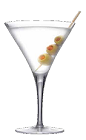 The Perfect Martini cocktail recipe is made from Three Olives vodka and green olives, and served in a chilled cocktail glass.