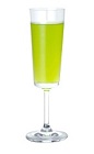 The Universe cocktail is made from Midori melon liqueur, vodka, pistachio liqueur, pineapple juice and lime juice, and served in a chilled champagne glass.