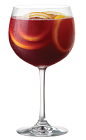 The Tuaca Sangria is an Italian variation of the classic Spanish Sangria drink. A red drink made from Tuaca liqueur, cognac, red wine, lemon juice, agave nectar, orange juice, club soda and fruit slices, and served in a wine glass.